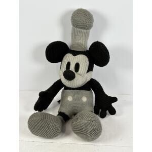 Disney Parks Mickey Mouse Crochet Knit Steamboat Willie Plush Black Grey Tags